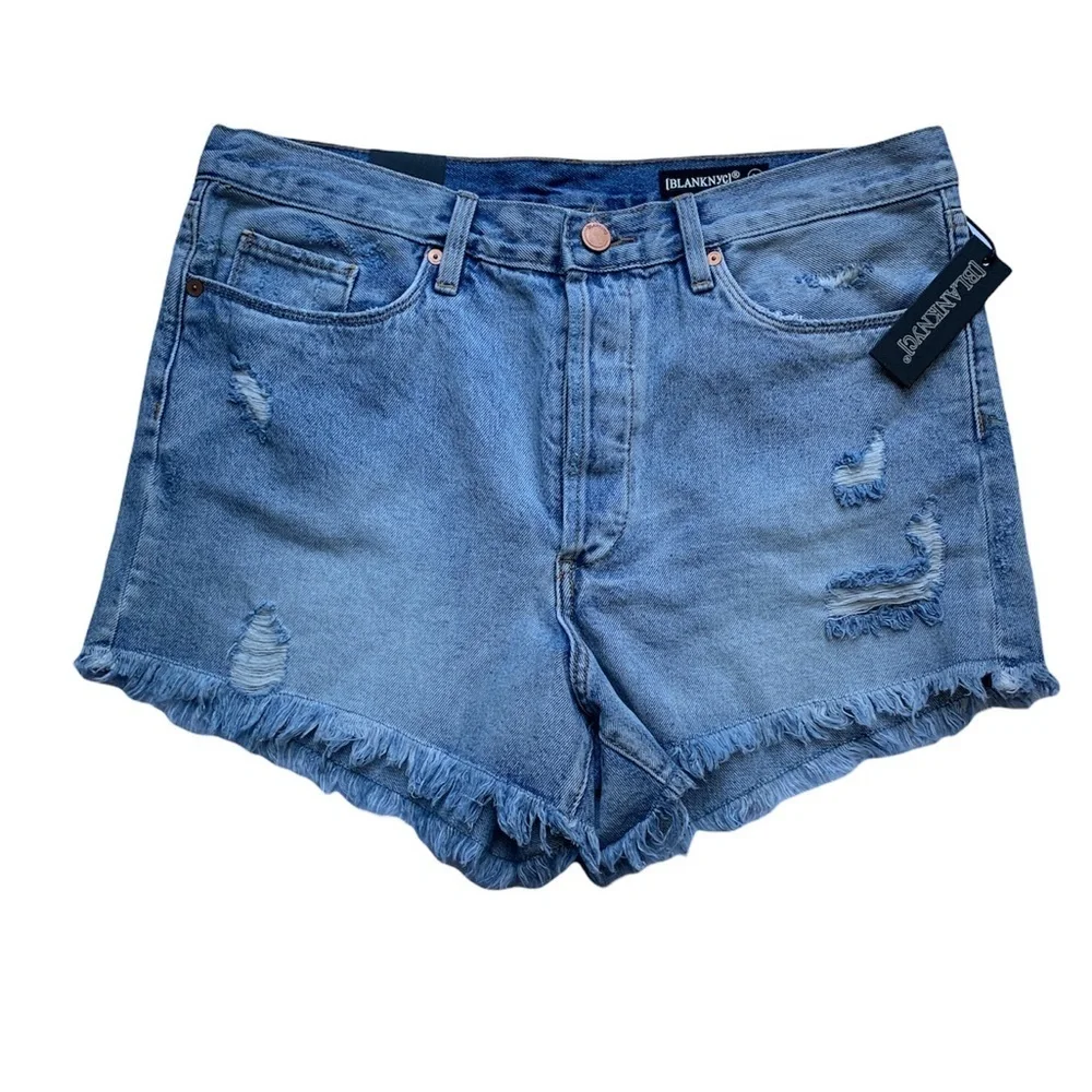 Blank‎ NYC High-Rise Distressed Button Fly Denim Shorts